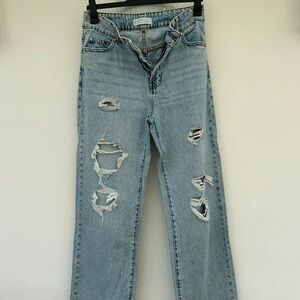 Light Blue Distressed Straight-Leg Women's Jeans